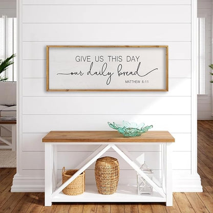 comurdyo Dining Room Wall Decor Give Us This Day Our Daily Bread Sign 32"x12" Religious Catholic Praye Matthew 6:11 Bible Verse Quotes Plaque Modern Simple Kitchen Dining Room Wall Hanging (Wood)