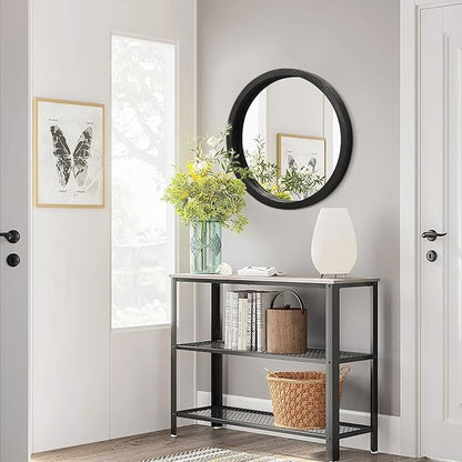 JJUUYOU Circular Wall Mirror Round Mirror for Bathroom Black Small Circle Wall Mounted Mirror for Decor Wood Framed Make up Mirror for Farmhouse Living Room Bedroom 16Inch