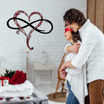 Infinity Heart Wall Decor, Unique Infinity Heart Metal Wall Art Decor Love Sign Steel Wall Plaques Bedroom Ornaments for Home Wedding Decor, Room Living Room Decoration (Red Black, 13.7x11.4inch)