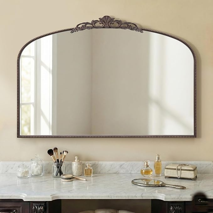 Micasso Large Bronze Vintage Mirror: 48"x33" French Baroque Antique Arched Mirror - Traditional Ornate Decorative for Wall/Fireplace/Mantel/Entryway/Bathroom/Hallway - Home Decor for Living Room