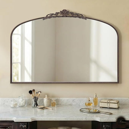 Micasso Large Bronze Vintage Mirror: 48"x33" French Baroque Antique Arched Mirror - Traditional Ornate Decorative for Wall/Fireplace/Mantel/Entryway/Bathroom/Hallway - Home Decor for Living Room