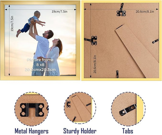 Hoikwo 18 Packs 8x8 Gold Plastic Multi Picture Frames Set with Plastic Cover, for Family Photos, Artwork, Light Weight Bulk 8 by 8 Frames Pack for Wall Hanging and Table, Stylish Picture Frames
