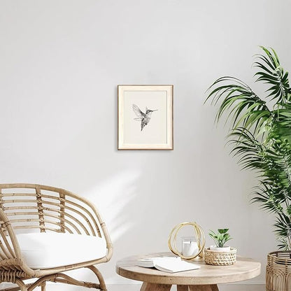 ASTRDECOR Hummingbird Wall Art Prints – Vintage Black and White Bird Sketch Painting Picture, Rustic Neutral Decor Canvas Wall Decor for Nursery, Bedroom, Living Room – Framed 10''x12''