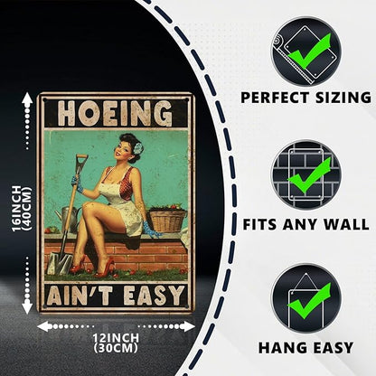 Garden Metal Tin Sign Hoeing Aint Easy Retro Wall Art Outdoor Decor For Patio Yard Shed Vintage Aluminum 12X16Inch