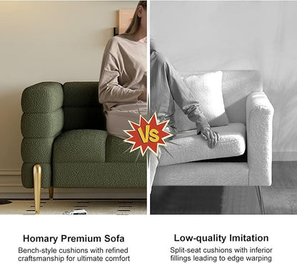 homary Boucle Sofa 79”, Modern 3 Seater Couch with Pillows, Deep Seat Upholstered Sofa for Living Room, Soft Channel-Tufted Design, Solid Wood Frame & Metal Legs(Boucle, Evergreen)