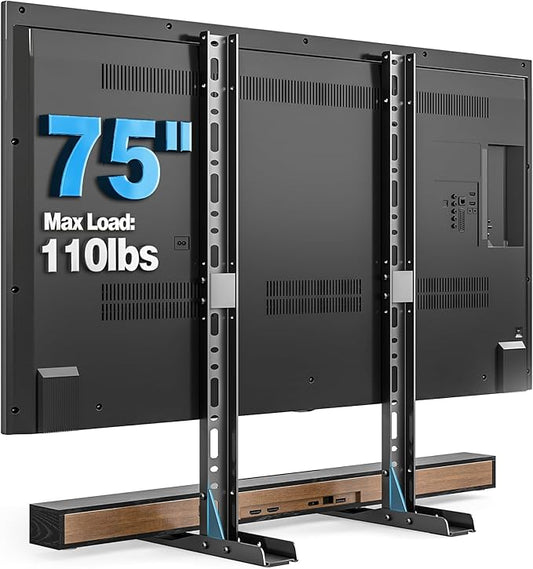 YOMT Universal Table Top TV Stand for 20-75 Inch Flat Curved TVs, Height Adjustable TV Legs with Cable Management, Great Load-Bearing Replacement TV Base Holds up to 110lbs, Max VESA 800x600mm, Black