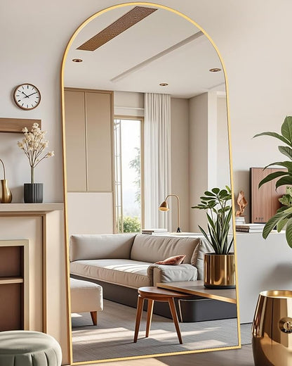 DMWOODFL 77x38 Inch Gold Arched Full Length Mirror - Freestanding Floor Mirror with Stand, Shatterproof Glass & Anti-Tip Base for Large Living Room, Bedroom, Entryway