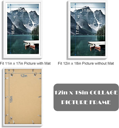 Hongkee 12x18 Frame Set of 3 - Display 11x17 Photo with Mat or 12 x 18 Poster without Mat, Wall Mounting Horizontal and Vertical, White