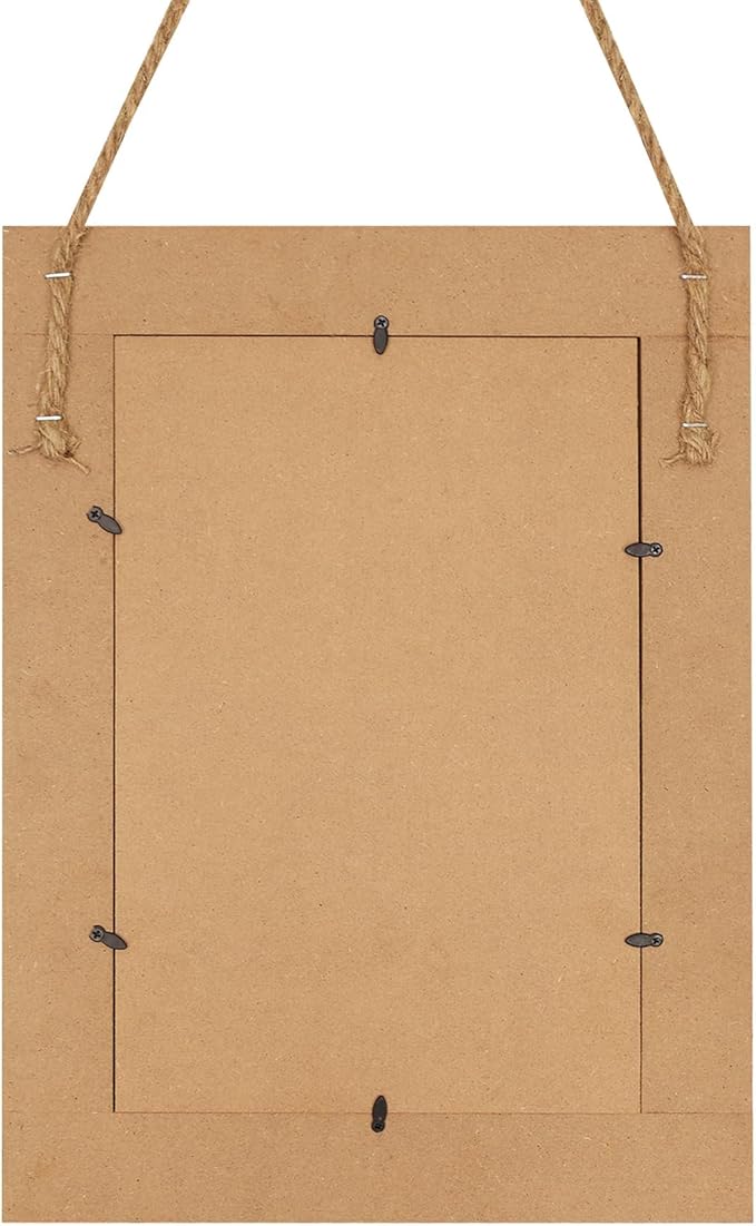 Rectangle Wall Mirror for Bathroom, Distressed White Wood Decor with Hanging Rope for Rustic Home Decor, Vanity, Living Room 12"×16"（Wooden）