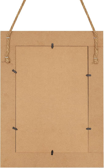 Rectangle Wall Mirror for Bathroom, Distressed White Wood Decor with Hanging Rope for Rustic Home Decor, Vanity, Living Room 12"×16"（Wooden）