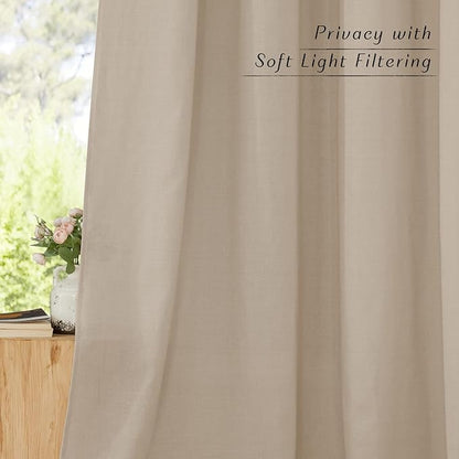 NICETOWN Linen Taupe Window Curtains 84 inches Long, Grommet Thick Linen Blend Window Treatments Privacy Assured with Light Filtering for Bedroom/Living Room, W42 x L84