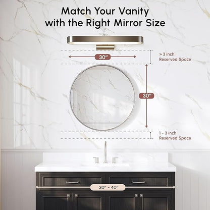 USHOWER Brushed Nickel Bathroom Mirrors for Over Sink, 30 Inch Circle Mirror with Metal Frame, Wall Mirror for Vanity, Entryway, Living Room, Hallway and Bedroom Decor