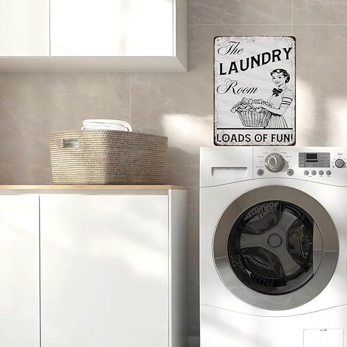 Laundry Vintage Sign Laundry Loads of Fun Metal Sign for Commercial Home Cafes Homes Bars Funny Door Art Wall Decor 12x16inch