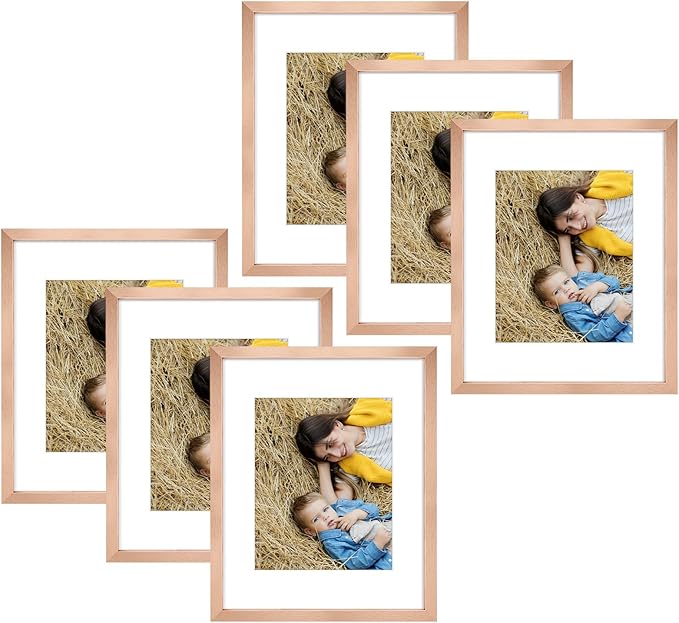 Golden State Art, 16x20 Picture Frame Set of 6 - Matted to 11x14 Photo - Engineered Wood Gallery Frame Set - Wall Mounting (Rose Gold,6 Pack)