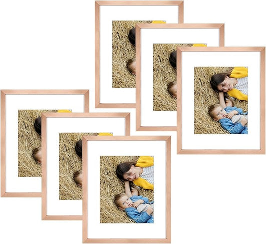Golden State Art, 16x20 Picture Frame Set of 6 - Matted to 11x14 Photo - Engineered Wood Gallery Frame Set - Wall Mounting (Rose Gold,6 Pack)