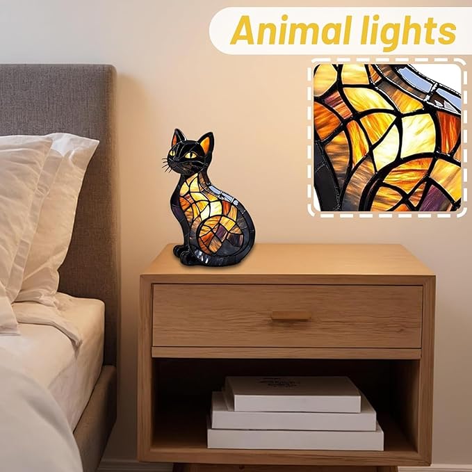 New Series Cat Desk Lamp, Lamps for Night Stands, Stained Resin Art Tabletop Light, Cute Pet Cats Themed Led Table Lamps, Creative Animals Table Lamp, Fun Gift for Cat Lovers (B)