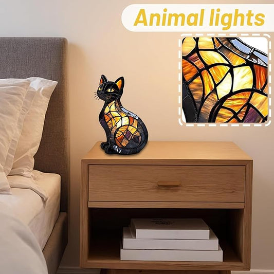 New Series Cat Desk Lamp, Lamps for Night Stands, Stained Resin Art Tabletop Light, Cute Pet Cats Themed Led Table Lamps, Creative Animals Table Lamp, Fun Gift for Cat Lovers (B)