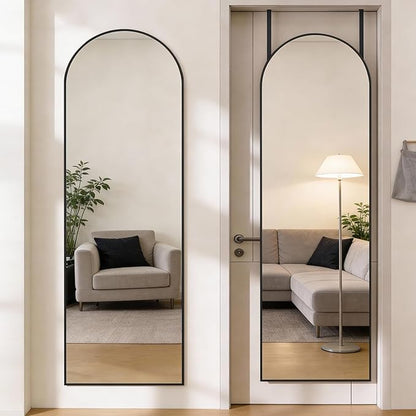 DUMOS Full Length Mirror 47x14 Inches - Arched Full Body Door Hanging Wall Mounted Aluminum Alloy Frame Mirror for Bedroom, Dressing Room, Entryway, Black