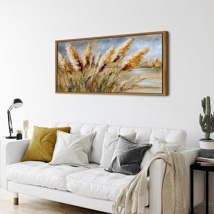 Countryside Golden Wheat Field Framed Canvas Wall Art Vintage Nature Landscape Pictures Wall Decor for Bedroom Kitchen Farmhouse Crops Landscape Painting Prints Boho Artwork Home Decorations 24x48