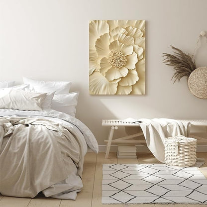 GELDSTEI Neutral Beige Floral Canvas Wall Art, Modern Minimalist Botanical Wall Decor, Vintage Beige Elegant Flower Poster Prints for Living Room Bedroom Framed Set of 3, Each 16x24 Inch