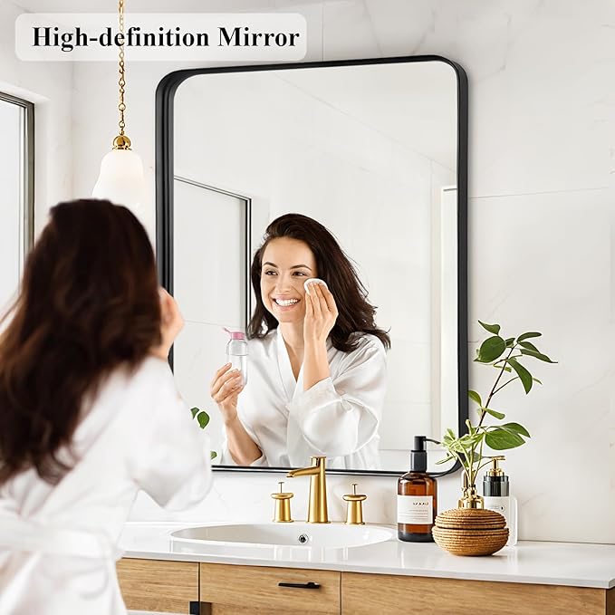 Fabuday Bathroom Mirror Over Sink - 36x30 Inch Mirrors for Bathroom Black Metal Framed Mirror, Rectangle Brushed Black Vanity Mirror for Restroom, Farmhouse, Entryway, Home Office