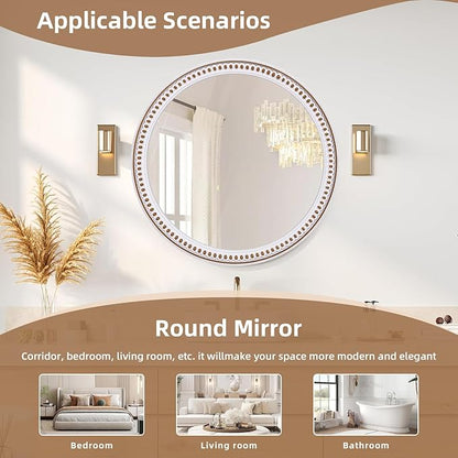 HOITUZYUS 24 Inch Rustic Round Wall Mirror, Farmhouse Wooden Circle Bathroom Vanity Mirror for Entryway, Living Room, Bedroom & Hallway Home Decor