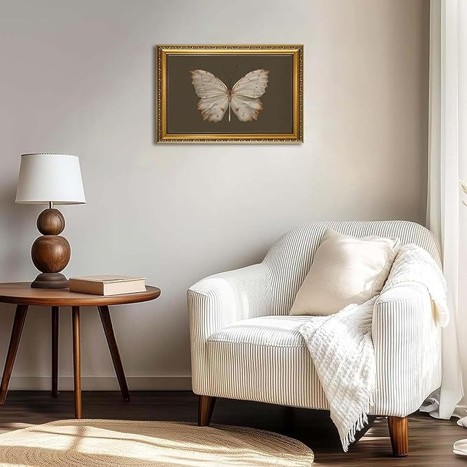 YD&YZY Gold Framed Vintage Wall Art Canvas Classical Butterfly Dark Gray Farmhouse Wall Decor Retro Moody Aesthetic Art Painting Picture Print Artwork Decor for Bedroom Bathroom 16x24 inch Framed
