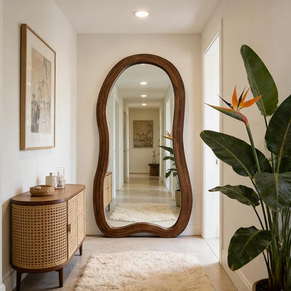 Irregular Full Length Mirror, 71"x33.5" Oversized Organic Floor Mirrors with Triple Layer Solid Wood Frame, Premium Asymmetrical Mirror for Living Room Entryway Cloakroom, Leaning/Hanging