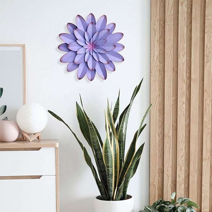 AHYS Metal Flowers Wall Decor Indoor Outdoor Metal Wall Art for Farmhouse Home Living Room Bedroom Bathroom Garden Decor - 12 Inch - Purple