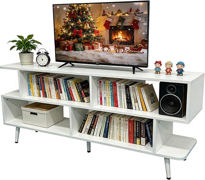 Lightdot 55 Inch TV Stand, up to 65 Inch TVs, Large Storage for Collection with 6 Open Shelves, Sturdy Media Console Table for Living Room/Entrance/Kitchen/Sofa Cabinet, Easy Assembly, White