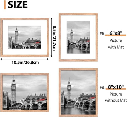 Fixwal 8x10 Picture Frame Set of 6 with Shatter Resistant Plastic Glass, Thin Border and Light Weight Photo Frames for Wall or Tabletop Display, Gift for Mother's Day, Father's Day, Natural