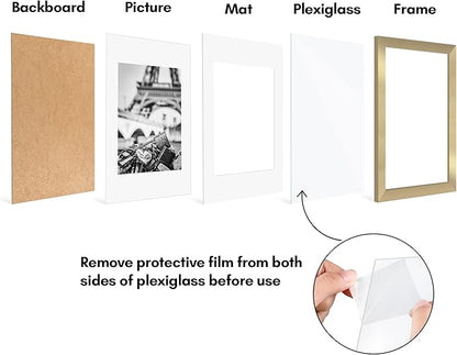 Americanflat 8x12 Picture Frame with Polished Plexiglass - Set of 5 - Use as 6x8 Frame with Mat or Display 8x12 Photo Without Mat - Galleria Collection - Picture Frames for Wall Display - Gold
