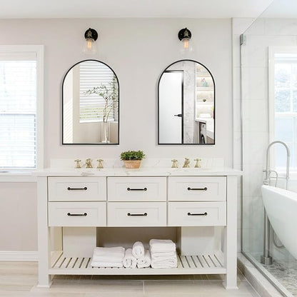 24" x 32" Black Arched Mirror, Arch Wall Mirror, Metal Frame Black Bathroom Mirror, Arched Top Bathroom Vanity Mirror for Living Room, Bedroom, Entryway, Tempered Glass, Shatter Proof