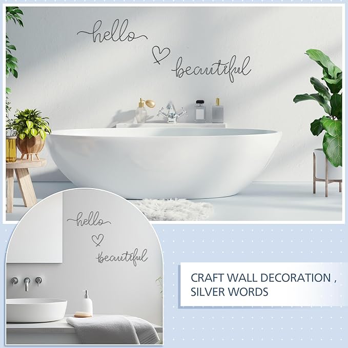 Hicarer Metal Hello Gorgeous Wall Art Minimalist Decor for Bedroom Bathroom Living Room Dressing Room Salon Office Home Decorations Easy to Install Wall Decor(Black,Lovely Style)