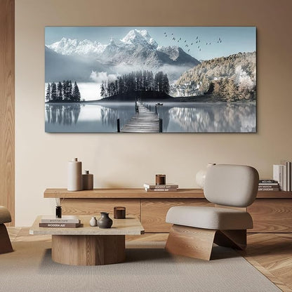 Bamdeya Large Lake Wall Art Mountain Picture Landscape Wall Decor Living Room Nature Canvas Painting Tree Print Scenery Poster Office Artwork for Bedroom Wall Art Home Decoration