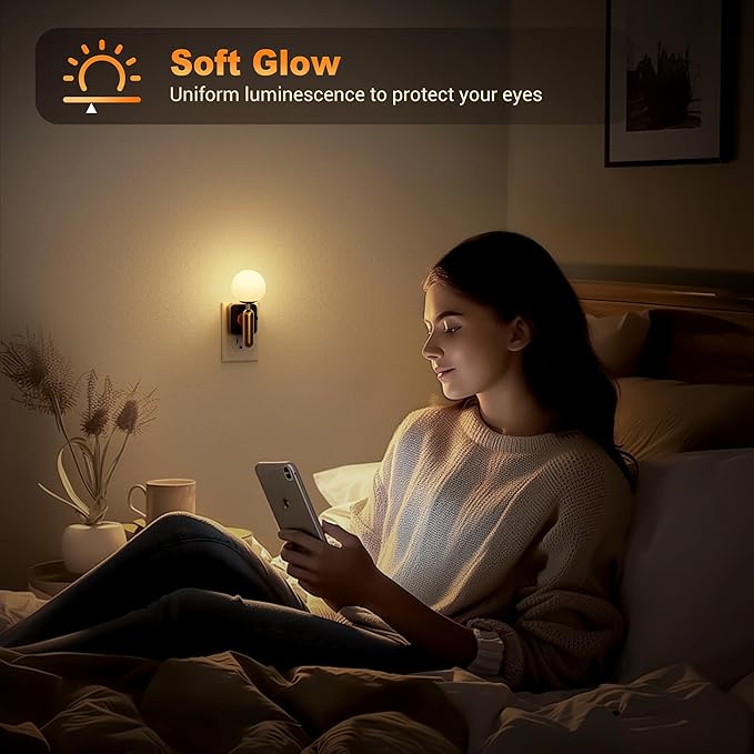 JandCase Night Light Plug in, Night Lights Plug into Wall, 3000K Soft Light LED NightLights, 0-100LM Dimmable Night Light, Built in Dusk to Dawn Sensor for Hallway Bedroom Stairway[2 Pack]