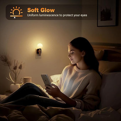 JandCase Night Light Plug in, Night Lights Plug into Wall, 3000K Soft Light LED NightLights, 0-100LM Dimmable Night Light, Built in Dusk to Dawn Sensor for Hallway Bedroom Stairway[2 Pack]