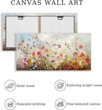 crmotu Large Wall Art for Living Room, Flower Market Botanical Prints, Floral Nature Decor Canvas Pictures, Meadow Wildflower Rustic Home Decorations, Modern Bedroom Farmhouse Wall Decor 29"X57"