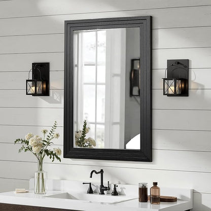 Wood Framed Mirrors for Wall, Black Bathroom Vanity Mirror for Over Sink 20 x 30, Vintage Wall Mirror for Bathroom Sink Hallway Entryway Bedroom Living Room Farmhouse Boho Style