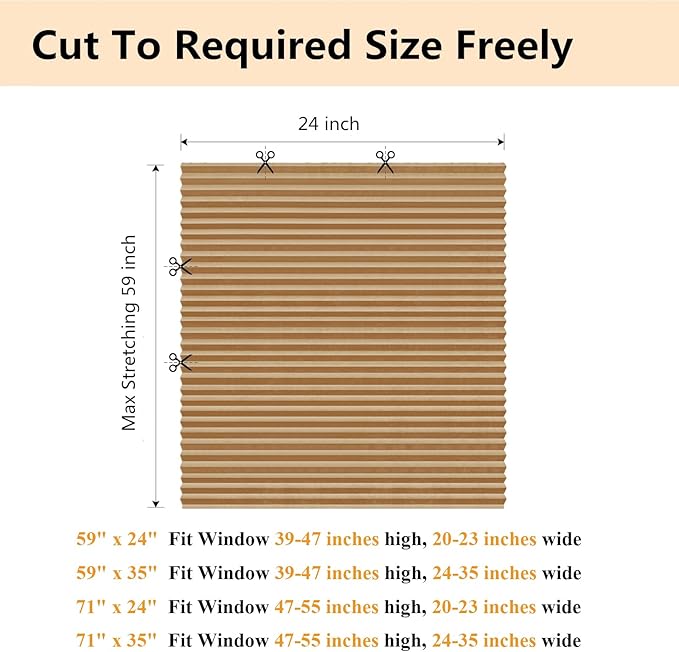 Window Blinds Cordless No Drill Cut to Size Clip On Stick On Self Adhesive Temporary Blinds Pleated Paper Blinds for Windows Doors Shades for Home Nursery Bedroom Kitchen Bathroom
