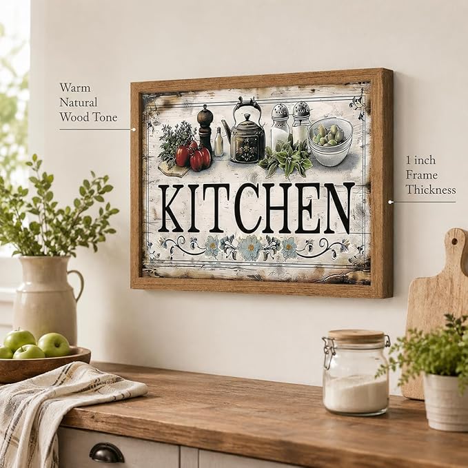 Framed Vintage Kitchen Wall Art Kitchen Signs Painting Picture Decor Vegetable Food Poster Print Artwork for Restaurant Home Decoration