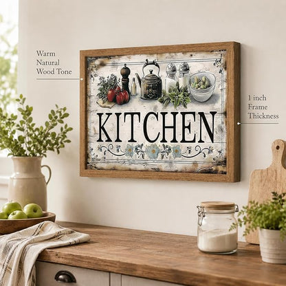 Framed Vintage Kitchen Wall Art Kitchen Signs Painting Picture Decor Vegetable Food Poster Print Artwork for Restaurant Home Decoration