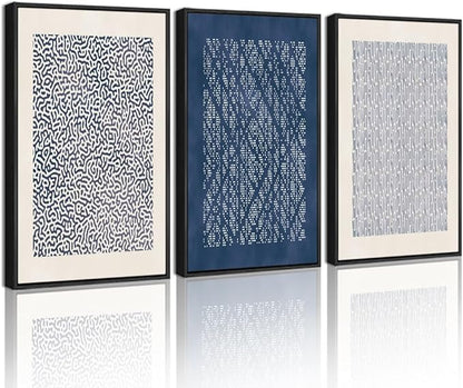 Drsoum Blue Mid-Century Modern Framed Wall Art Minimalist Abstract Boho Wall Decor Geometric Artwork Kitchen Dining Room 11x14in Black Framed