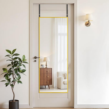 Suidia Full Length Mirror Over the Door&Wall Mounted, 48"x14" Door Mirror with Aluminum Alloy Frame, HD Shatterproof, No-Drill, Hanging Mirrors for Bedroom, Bathroom, Dorm, Closet, Rect, Gold
