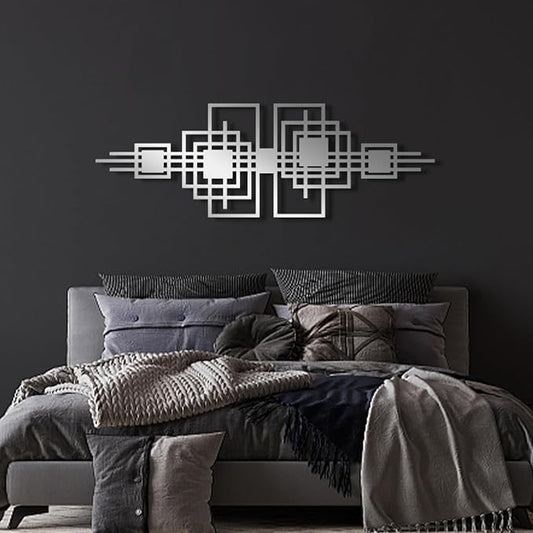 Cadeali Metal Abstract and Geometric Wall Decor, Metal Line Art Wall Decor, Abstract Minimalist Art, Modern Art, Indoor Outdoor Living Room, Bedroom,Office Hangings (47"x15"|121x40cm,Silver)