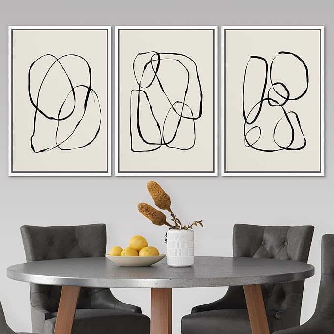 SIGNLEADER Framed Canvas Print Wall Art Set Duotone Geometric Spiral Ring Circle Collage Abstract Shapes Illustrations Modern Art Boho Decorative for Living Room, Bedroom, Office - 16"x24"x3 WHITE