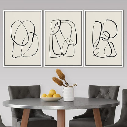 SIGNLEADER Framed Canvas Print Wall Art Set Duotone Geometric Spiral Ring Circle Collage Abstract Shapes Illustrations Modern Art Boho Decorative for Living Room, Bedroom, Office - 16"x24"x3 WHITE