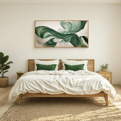 KAIRNE Green Abstract Framed Canvas Wall Art Set,Minimalist Green Lines Wall Decor,Modern Flowing Texture Art Prints,Neutral Smokes Waves Artwork for Living Room,Bedroom,Farmhouse,Office-40 x20 x1