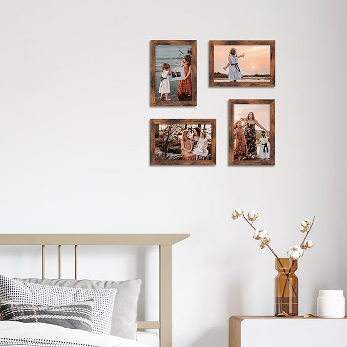 Hoikwo 18 Packs 4x6 Rustic Brown Multi Plastic Picture Frames Set with Plastic Cover for Family Photos, Artwork, Light Weight Bulk 4 by 6 Frames Pack for Wall Hanging and Table, Stylish Picture Frames