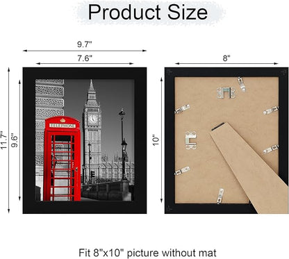 iRahmen 8x10 Picture Frame Set of 2 with HD Glass, Black Wood Photo Frames Display 5x7 Picture with Mat or 8 x 10 Without Mat for Horizontal or Vertical Tabletop and Wall Mounting